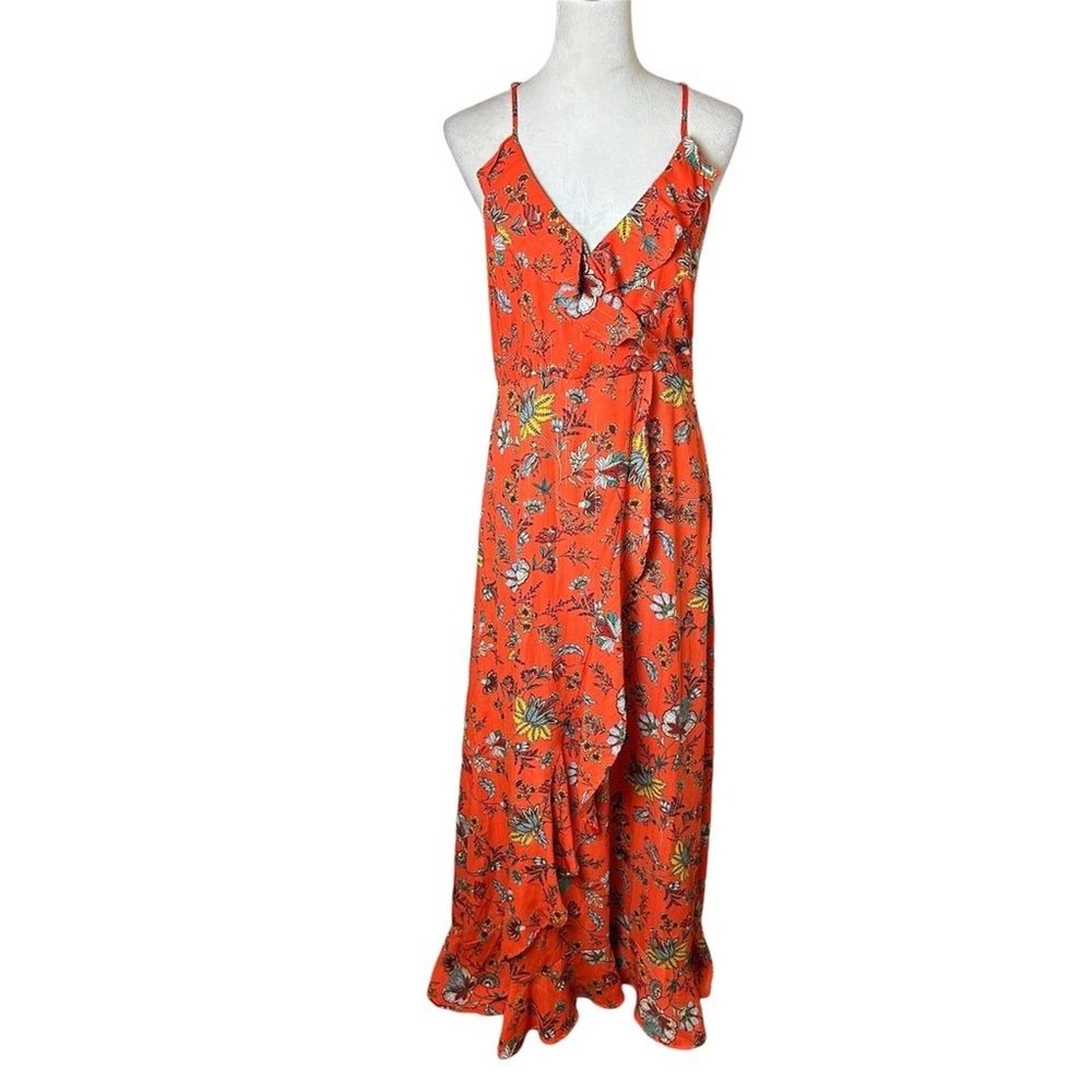 Molly Bracken Floral Ruffle Cutout Maxi Dress L | Coastal Beach‎ Resort Vacation